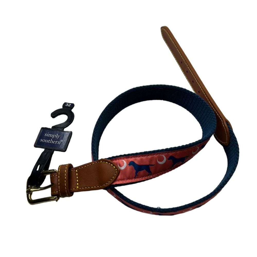 Simply Southern Dog Motif Leather Tab Belt Unisex Pink Peach Blue Size 32 New
